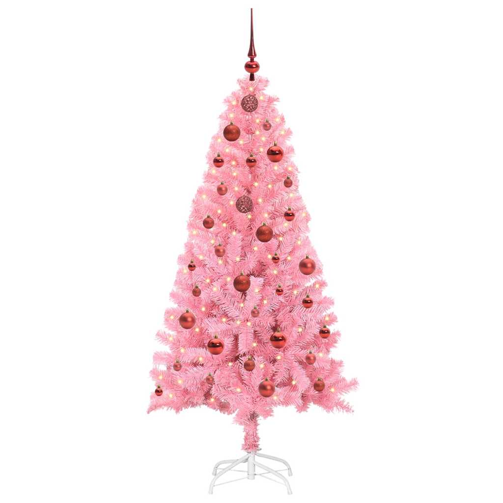 Juletræ med 150 LED'er med stativ Lyserød 150 cm PVC