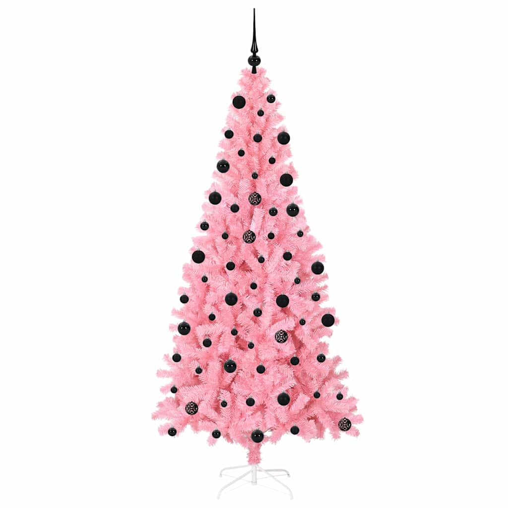 Juletræ med 300 LED'er med stativ Lyserød 210 cm PVC