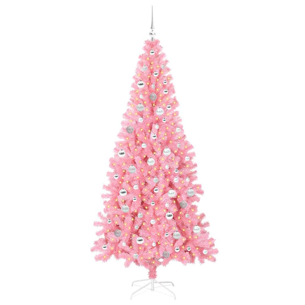 Juletræ med 300 LED'er med stativ Lyserød 210 cm PVC