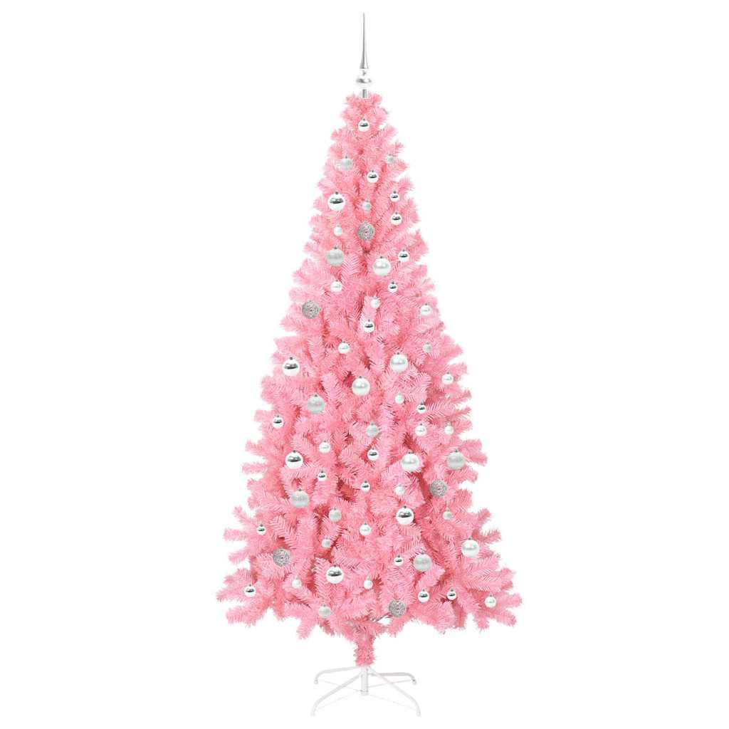 Juletræ med 300 LED'er med stativ Lyserød 210 cm PVC