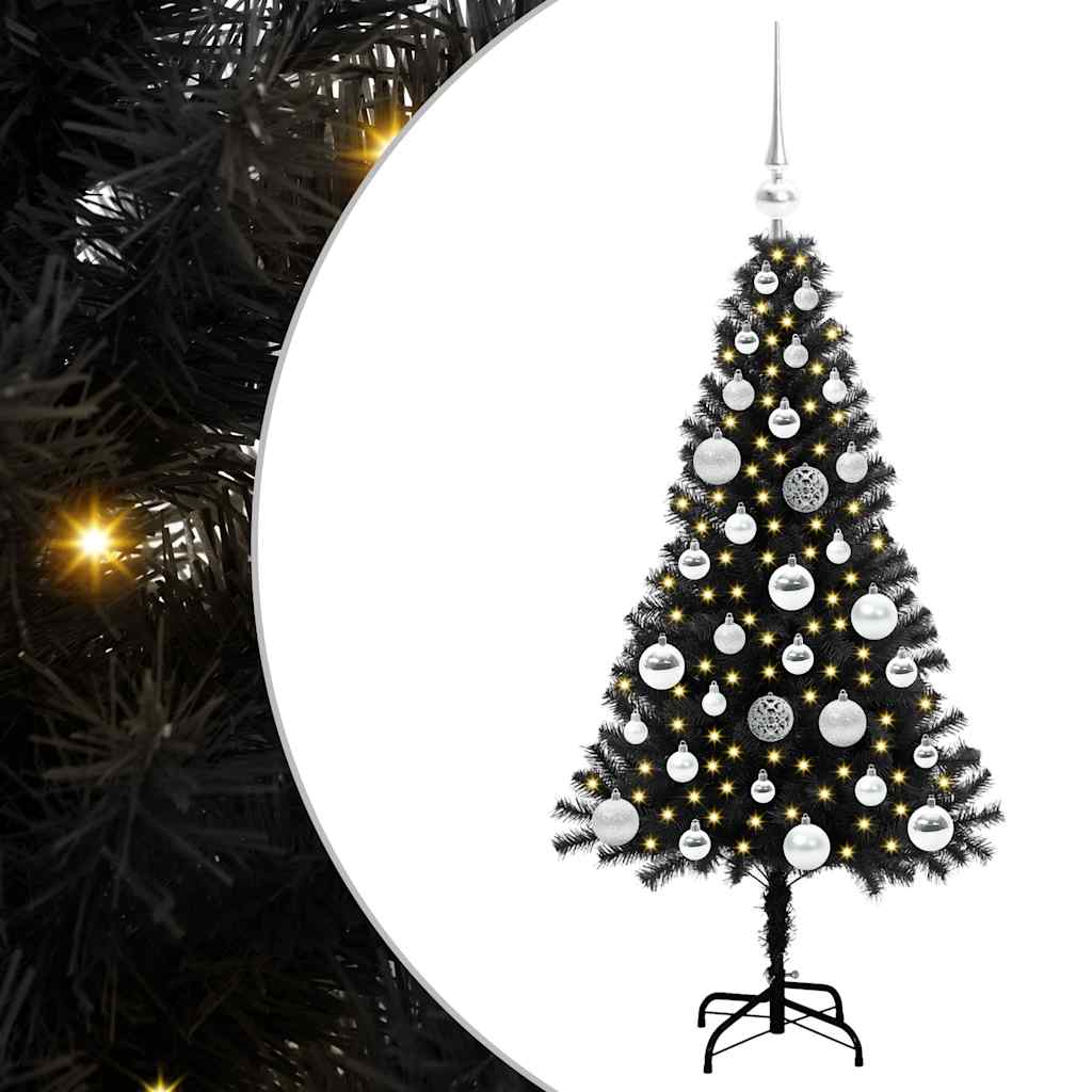 Juletræ med 150 LED'er med stativ Sort 120 cm PVC