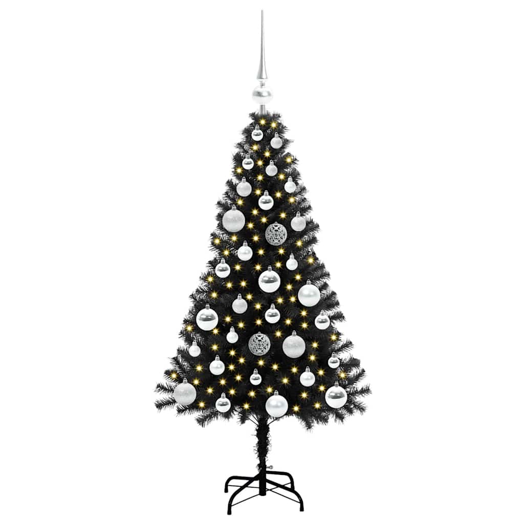 Juletræ med 150 LED'er med stativ Sort 120 cm PVC