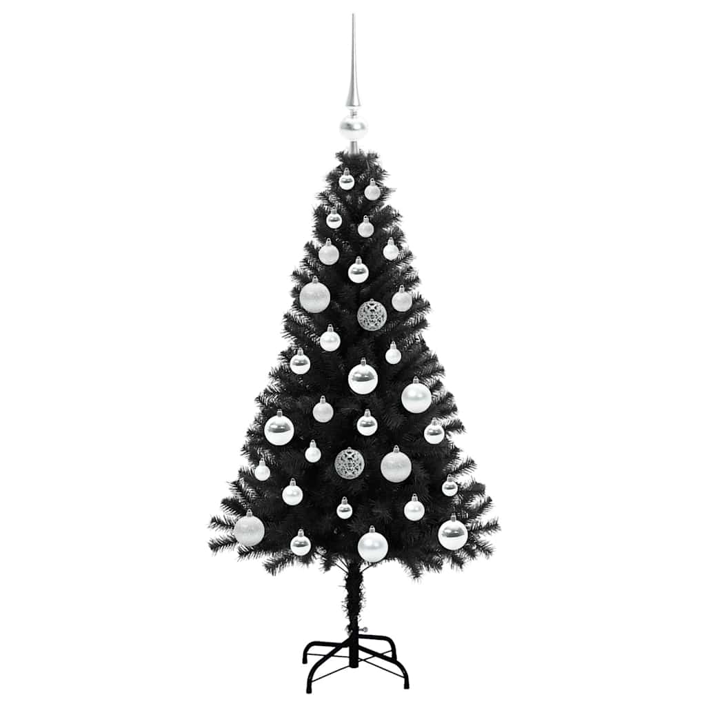 Juletræ med 150 LED'er med stativ Sort 120 cm PVC