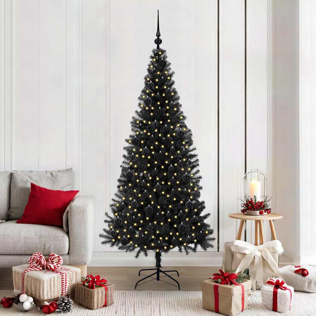 Juletræ med 300 LED'er med stativ Sort 180 cm PVC