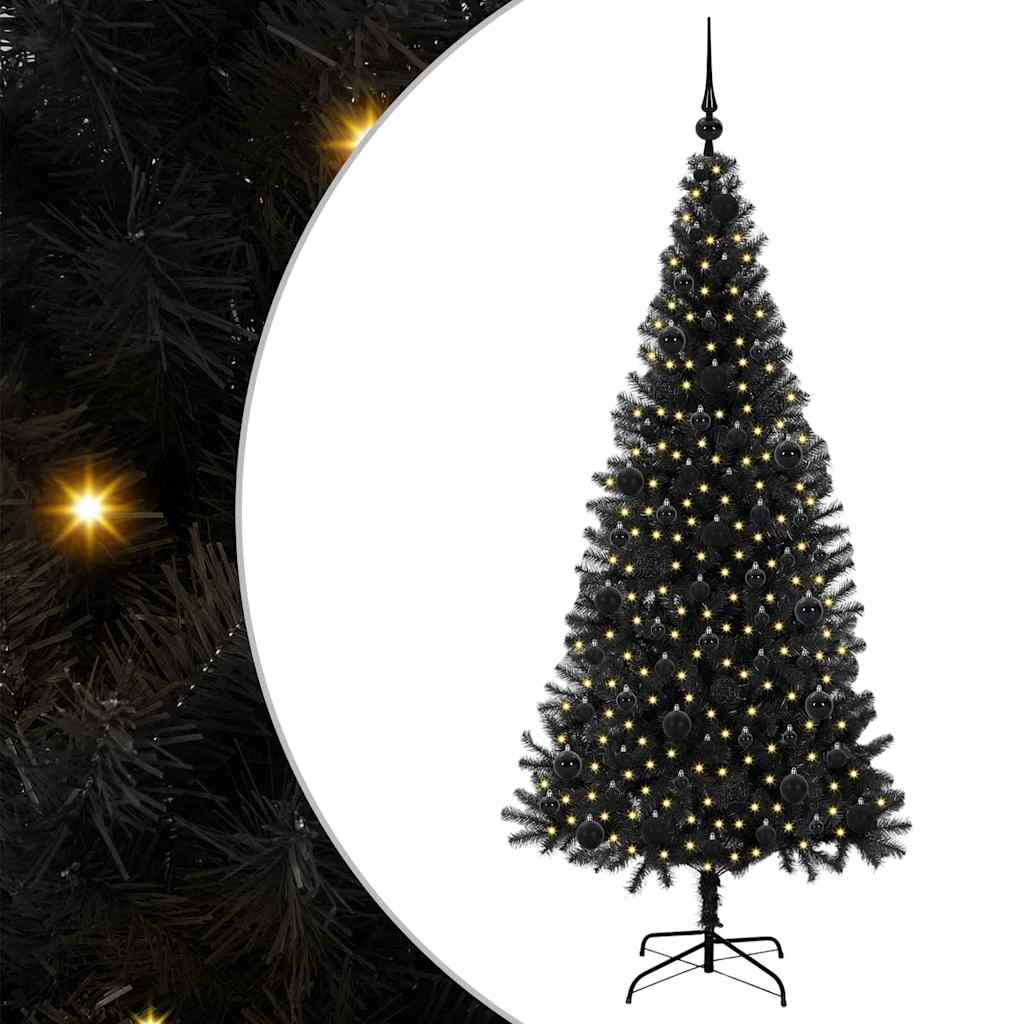 Juletræ med 300 LED'er med stativ Sort 180 cm PVC