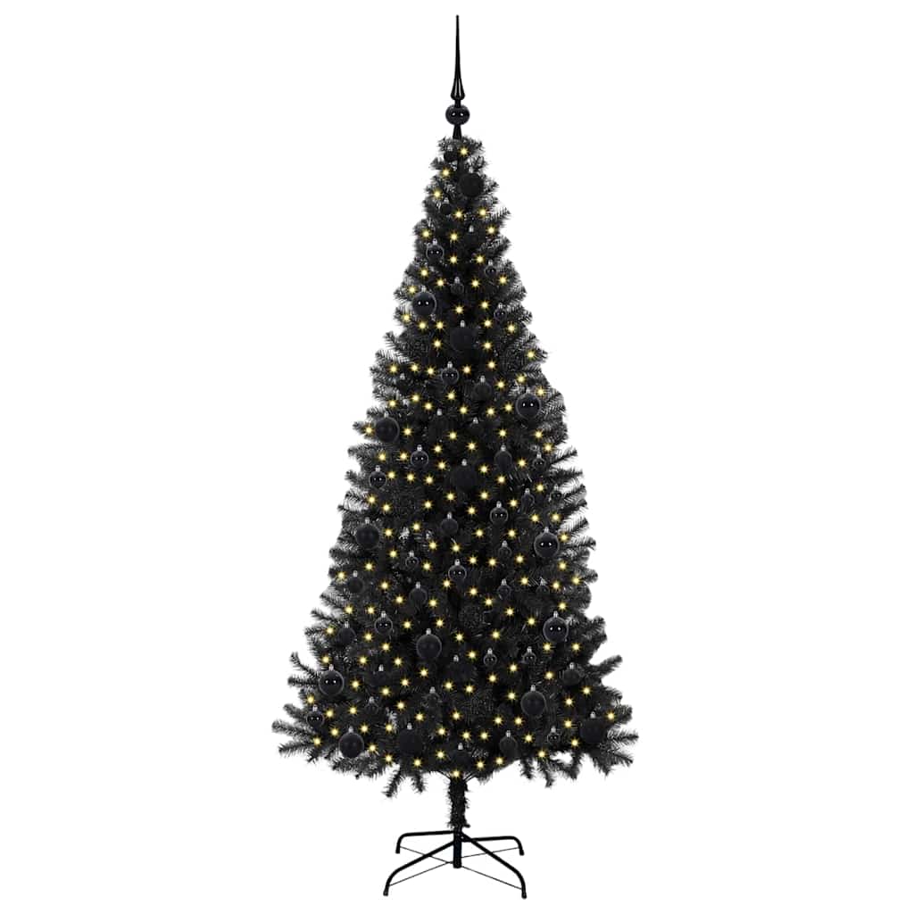 Juletræ med 300 LED'er med stativ Sort 180 cm PVC