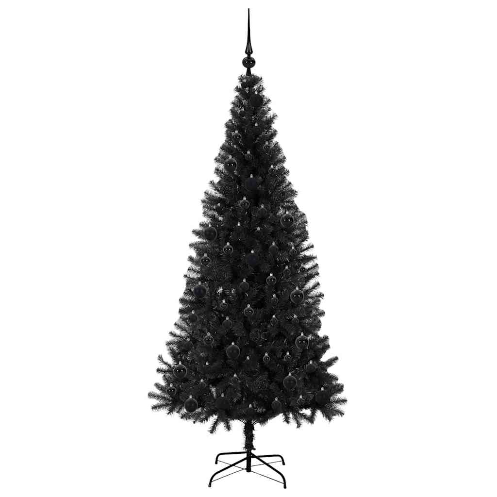 Juletræ med 300 LED'er med stativ Sort 180 cm PVC