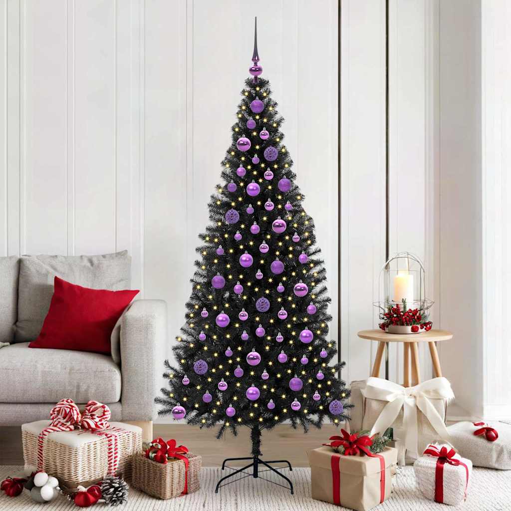 Juletræ med 300 LED'er med stativ Sort 180 cm PVC
