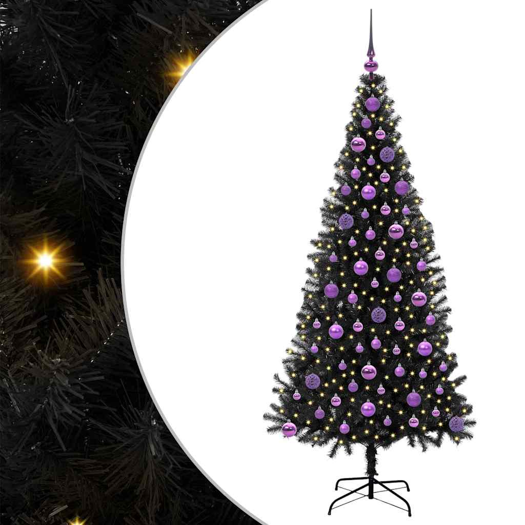 Juletræ med 300 LED'er med stativ Sort 180 cm PVC