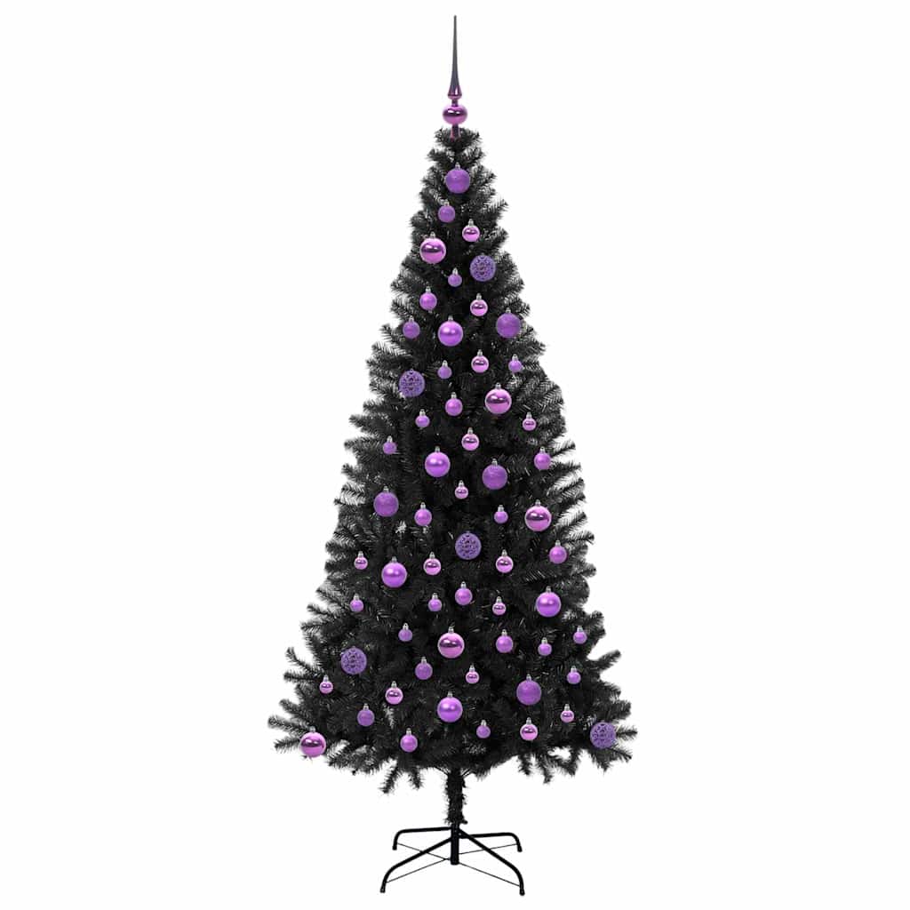 Juletræ med 300 LED'er med stativ Sort 180 cm PVC