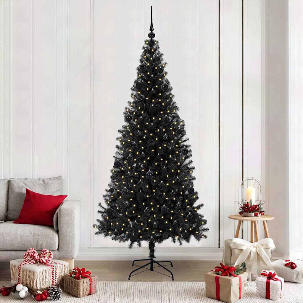 Juletræ med 300 LED'er med stativ Sort 210 cm PVC