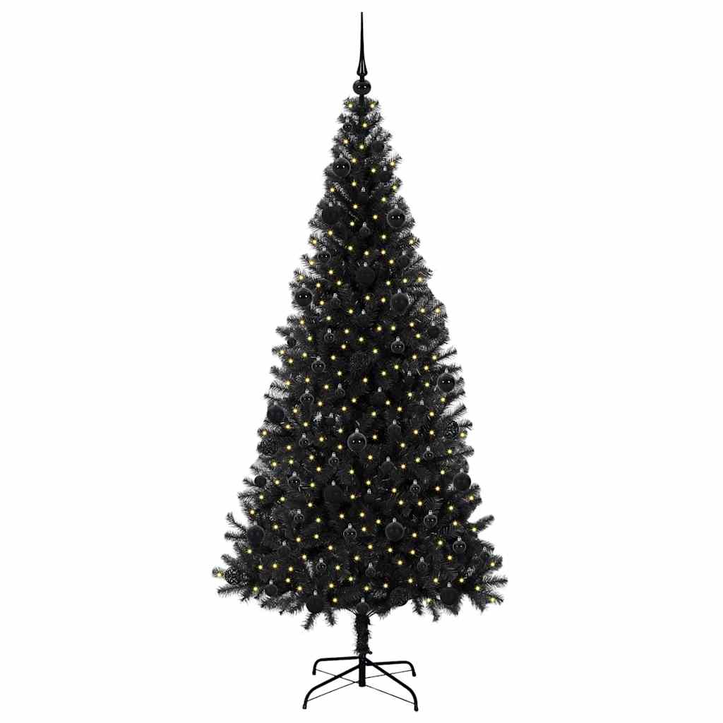 Juletræ med 300 LED'er med stativ Sort 210 cm PVC