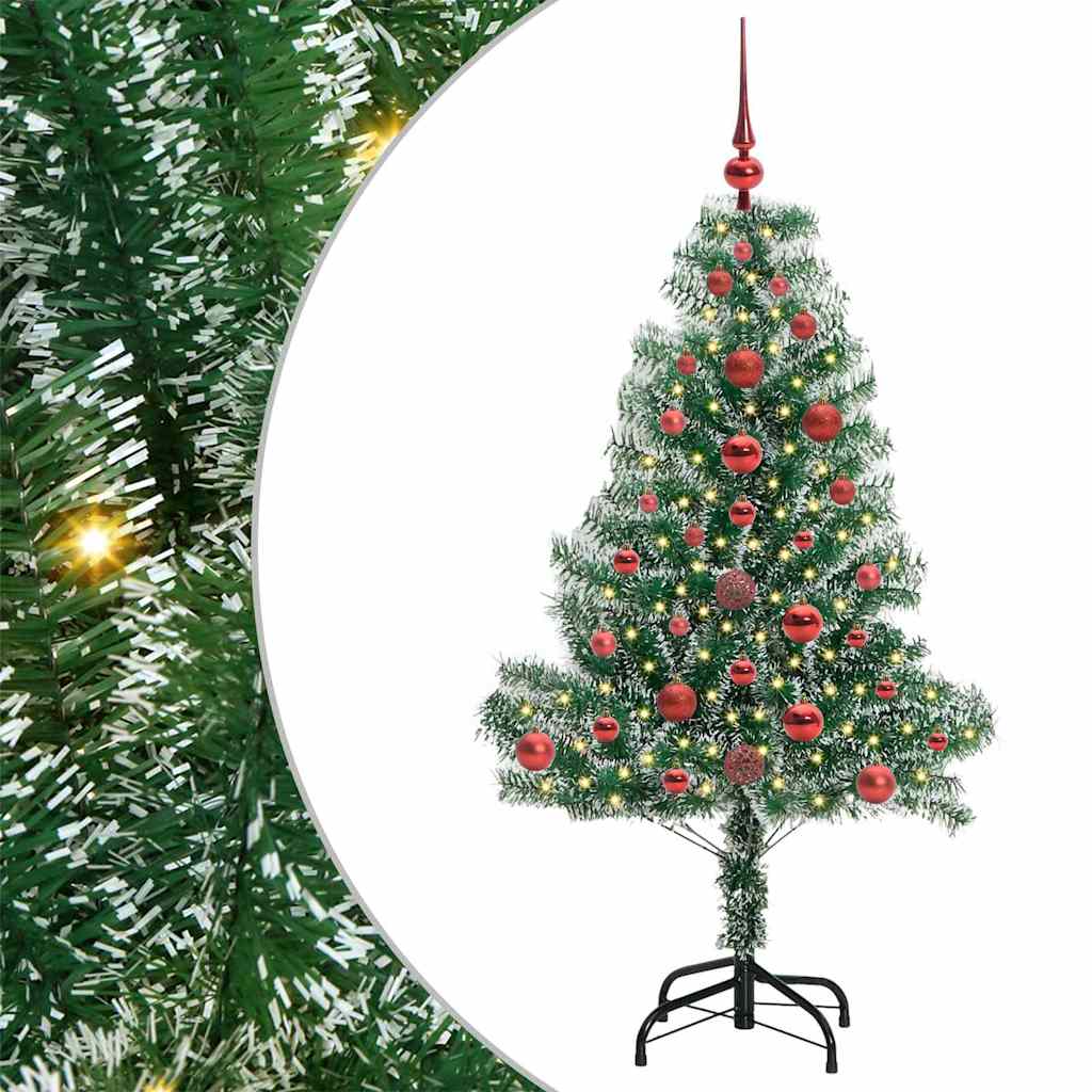 Kunstigt Juletræ Snebelagt med LED Lys Grøn og Hvid 120 cm