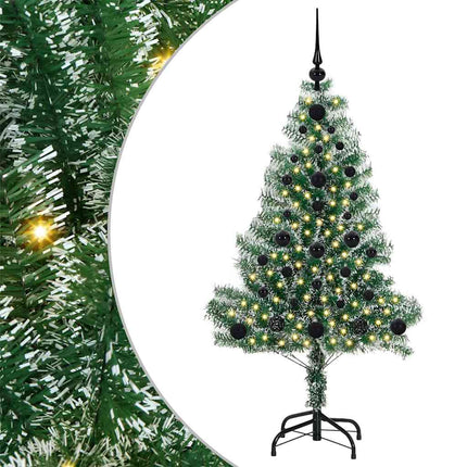 Kunstigt Juletræ Snebelagt med LED Lys Grøn og Hvid 120 cm
