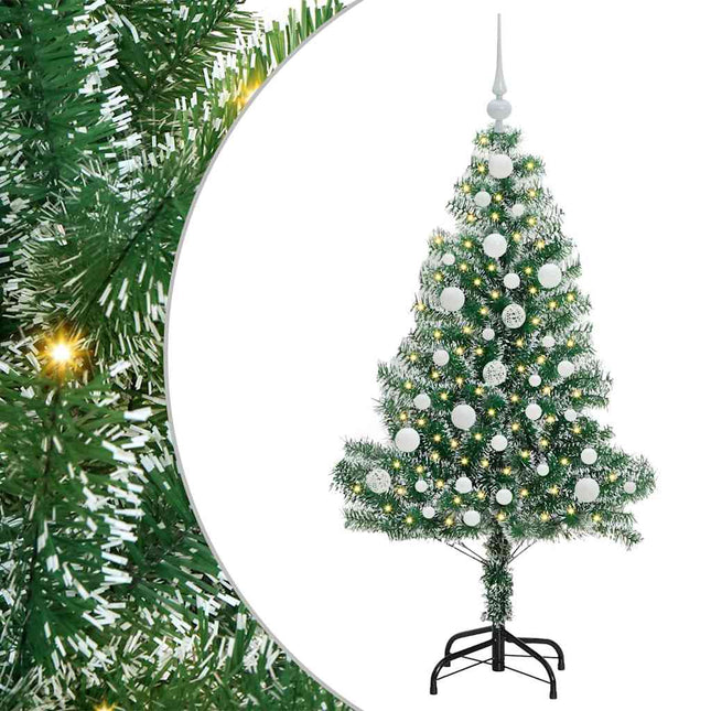 Kunstigt Juletræ Snebelagt med LED Lys Grøn og Hvid 120 cm