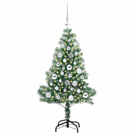 Kunstigt Juletræ Snebelagt med LED Lys Grøn og Hvid 120 cm