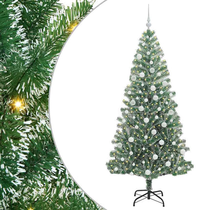 Kunstigt Juletræ Snebelagt med LED Lys Grøn og Hvid 180 cm