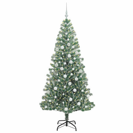 Kunstigt Juletræ Snebelagt med LED Lys Grøn og Hvid 180 cm