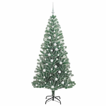 Kunstigt Juletræ Snebelagt med LED Lys Grøn og Hvid 180 cm
