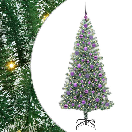 Kunstigt Juletræ Snebelagt med LED Lys Grøn og Hvid 180 cm