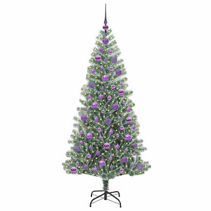 Kunstigt Juletræ Snebelagt med LED Lys Grøn og Hvid 180 cm