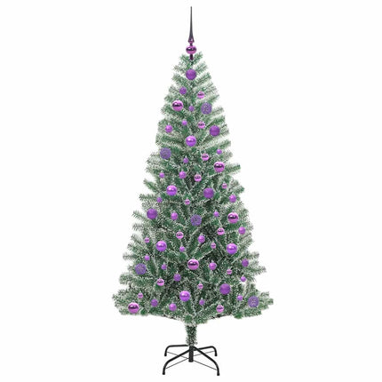 Kunstigt Juletræ Snebelagt med LED Lys Grøn og Hvid 180 cm