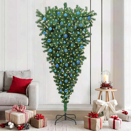 Omvendt kunstigt forberedt juletræ med kuglesæt Grøn 210 cm PVC