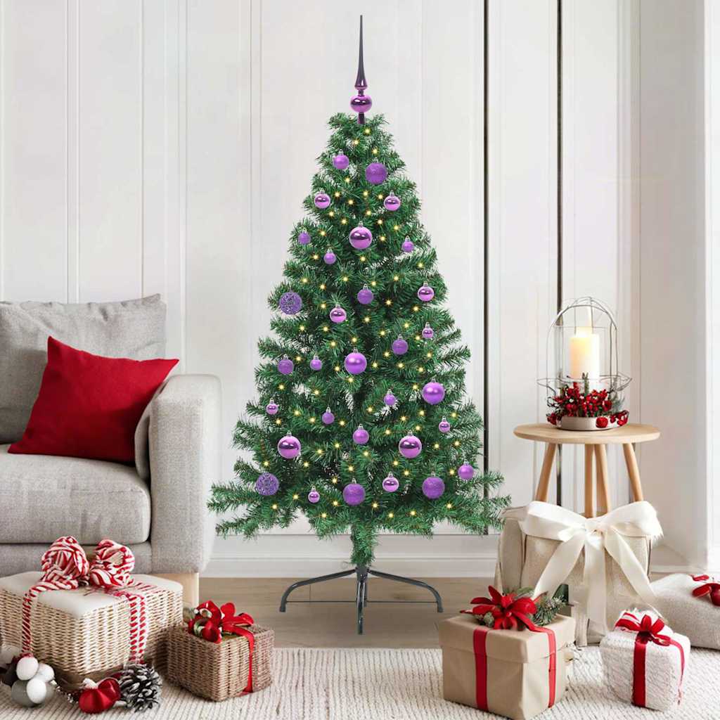 Kunstig Forbelyst Juletræ med 150 LED'er Grøn 150 cm PVC