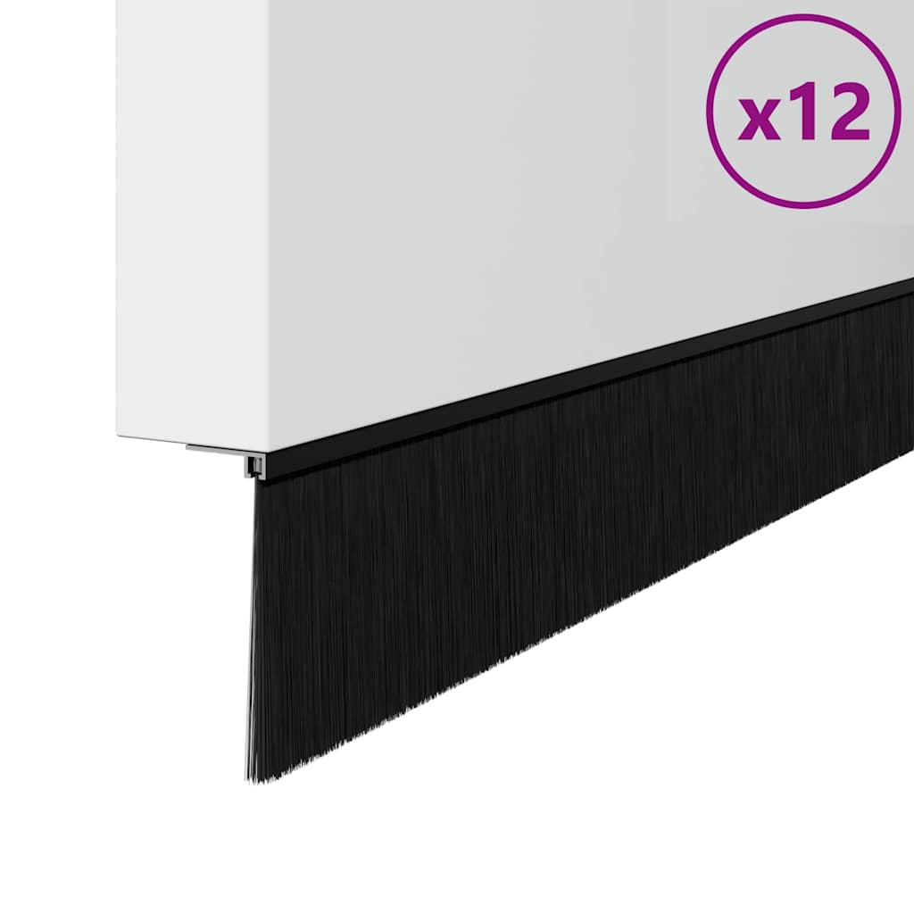 Skruemonterede dørbørste tætninger 12 pcs Sort 100 cm