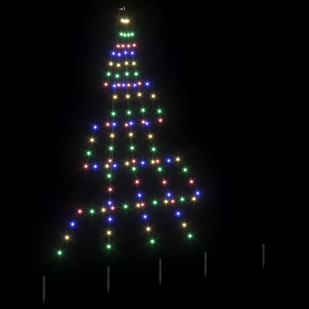 LED Juletræ med jordsøjler med jordspyd Flerfarvet 182 cm Metal
