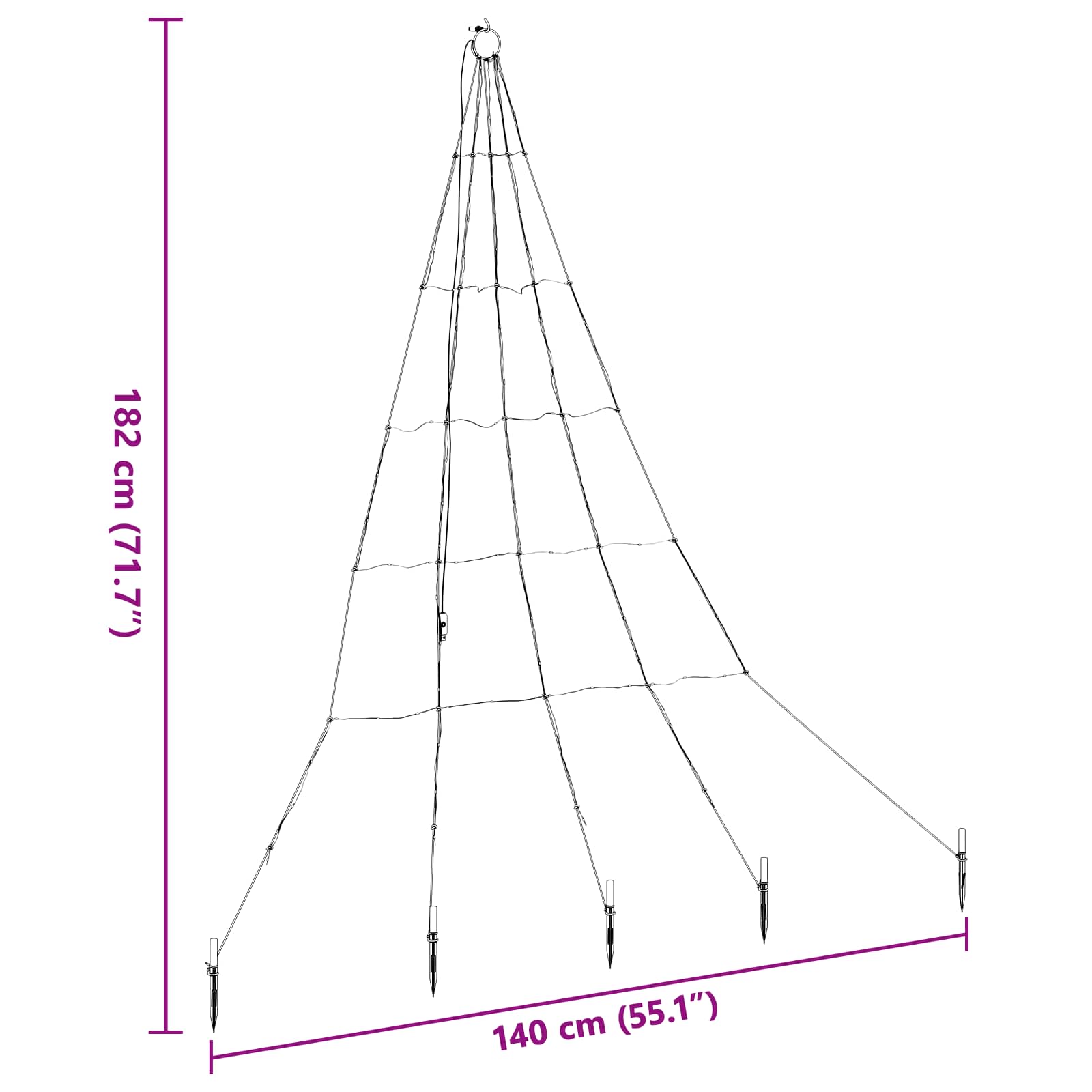 LED Juletræ med jordsøjler med jordspyd Flerfarvet 182 cm Metal