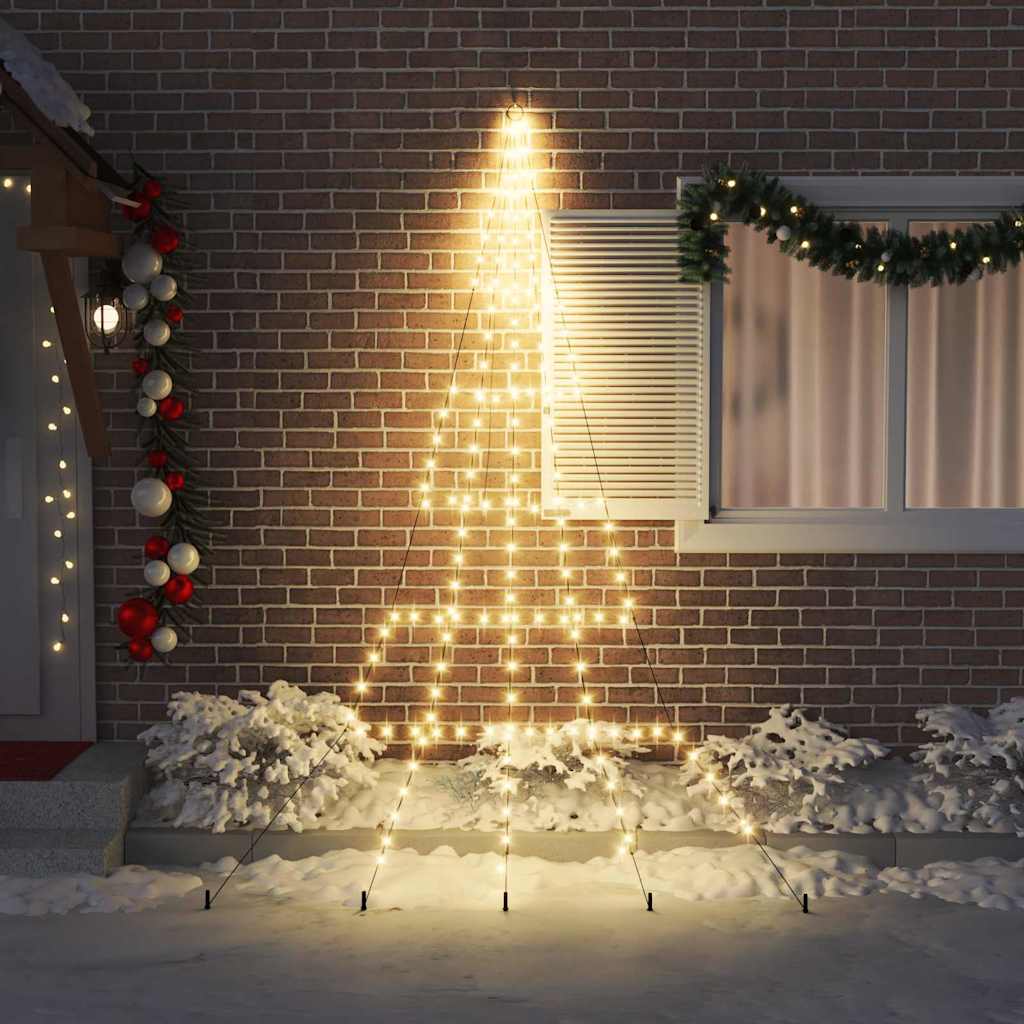 LED Juletræ med jordsøjler med jordspyd Varm hvid 306 cm Metal