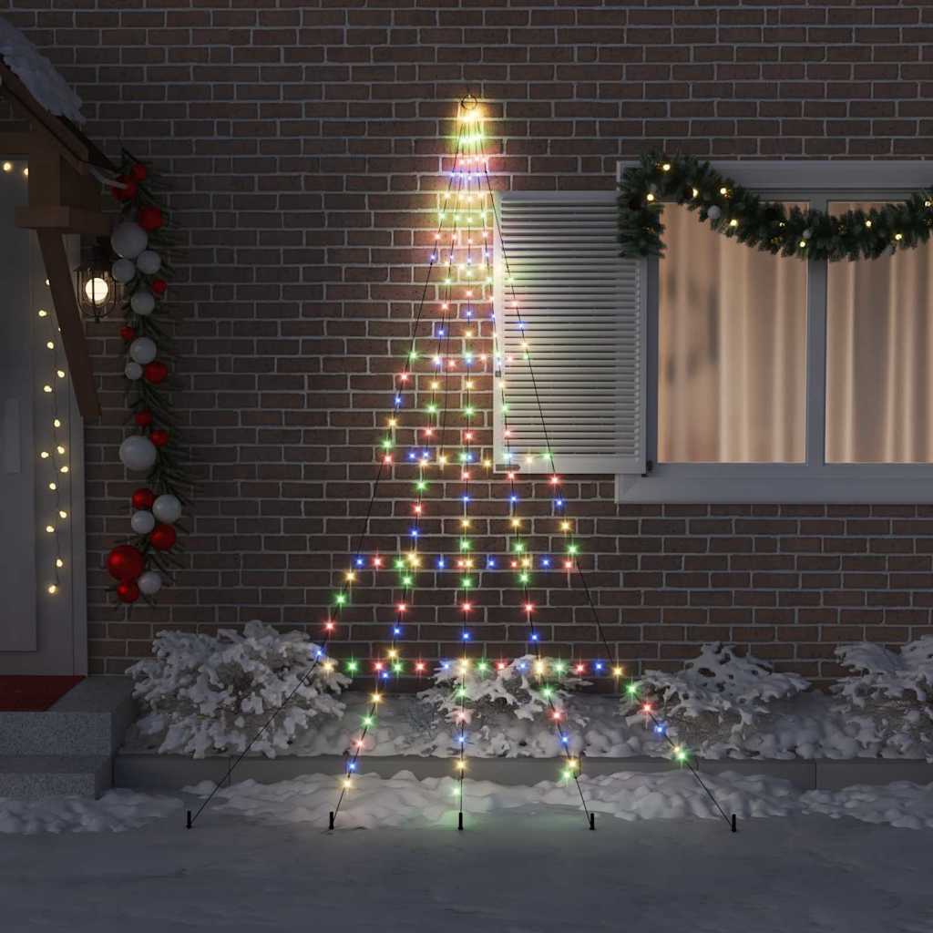 LED Juletræ med jordsøjler med jordspyd Flerfarvet 306 cm Metal
