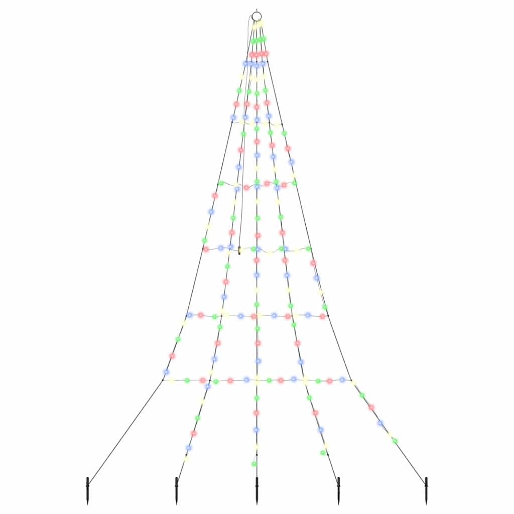 LED Juletræ med jordsøjler med jordspyd Flerfarvet 306 cm Metal