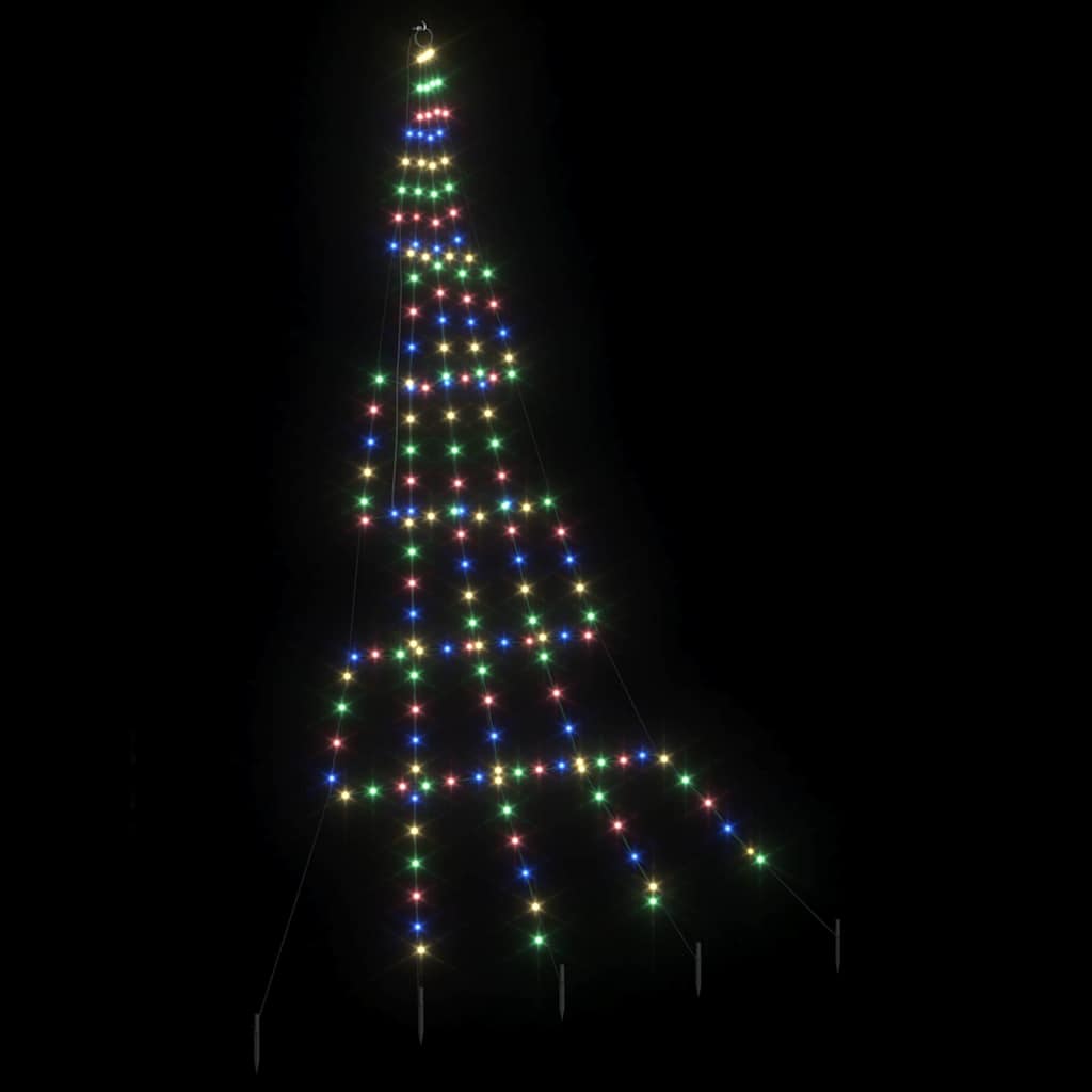 LED Juletræ med jordsøjler med jordspyd Flerfarvet 306 cm Metal