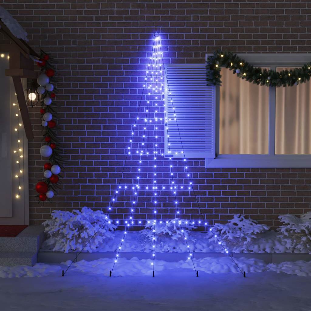 LED Juletræ med jordsøjler med 168 LED'er Blå 306 cm Metal
