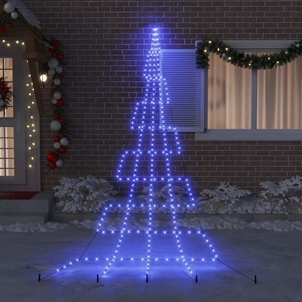 LED Juletræ med jordsøjler med 276 LED'er Blå 511 cm Metal