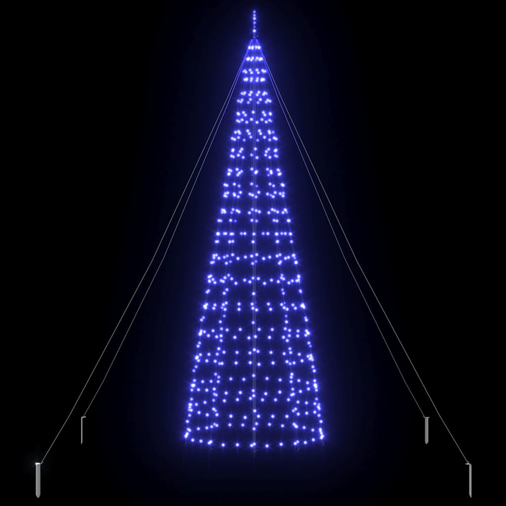 LED Juletræ med jordsøjler med 800 LED'er Blå 400 cm Jern