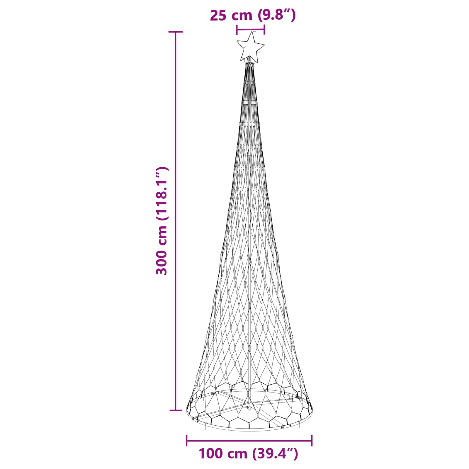 LED juletræ med 355 LED'er med stativ Blå 302,5 cm Metal