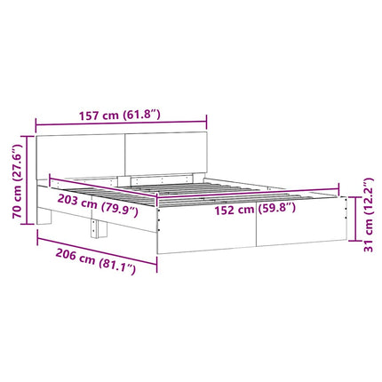 Sengestel med hovedgærde Hvid 152 x 203 cm Konstrueret træ
