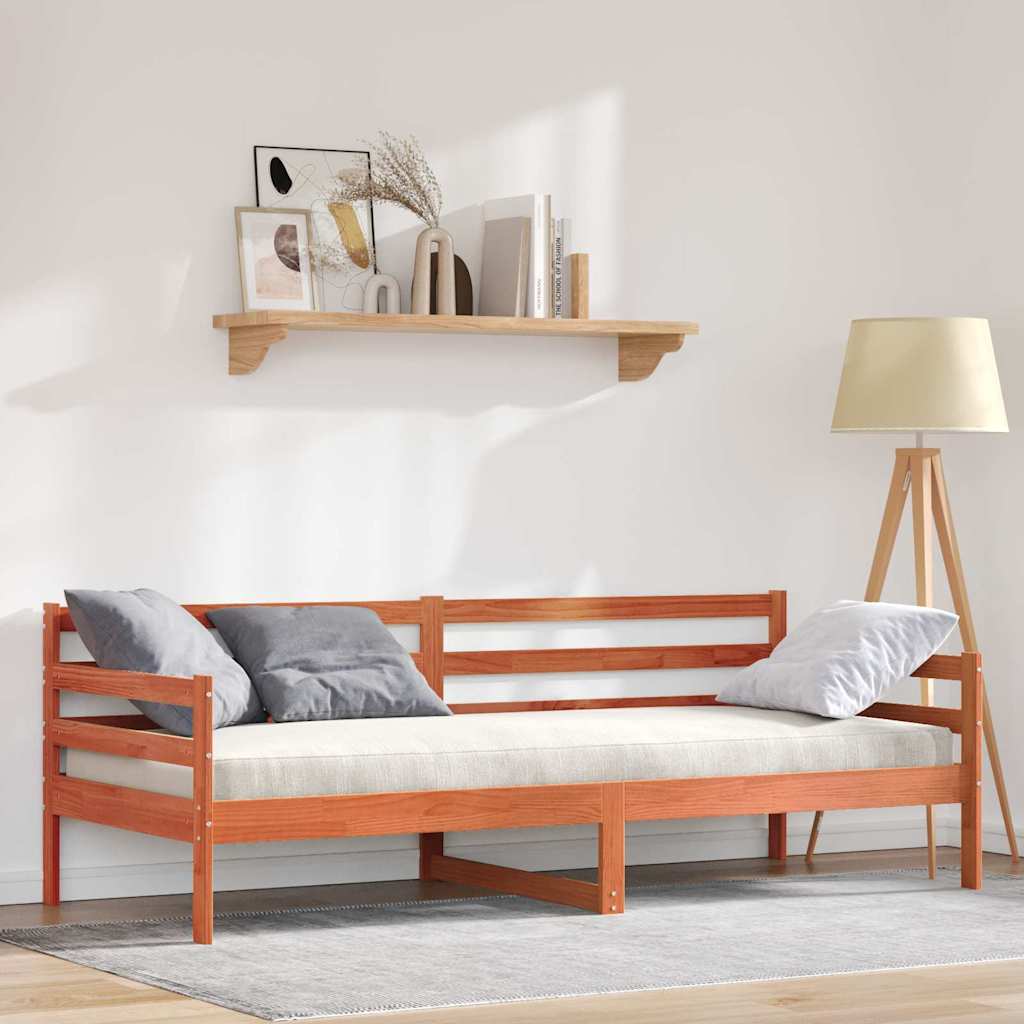 Dagbed med hovedgærde Voks brun Massiv fyrretræ