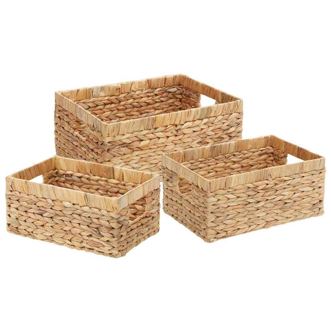Opbevaringskurve 3 stk. Vandhyacint 40 x 30 x 18 cm Naturfarvet