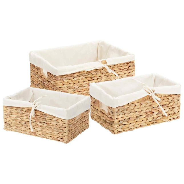 Opbevaringskurve 3 stk. Vandhyacint 40 x 30 x 18 cm Naturfarvet