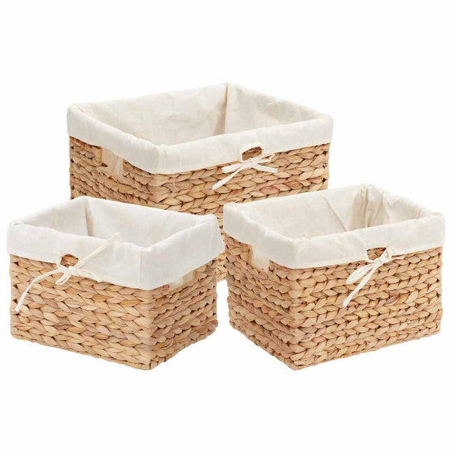 Opbevaringskurve 3 stk. Vandhyacint 35 x 30 x 25 cm Naturfarvet