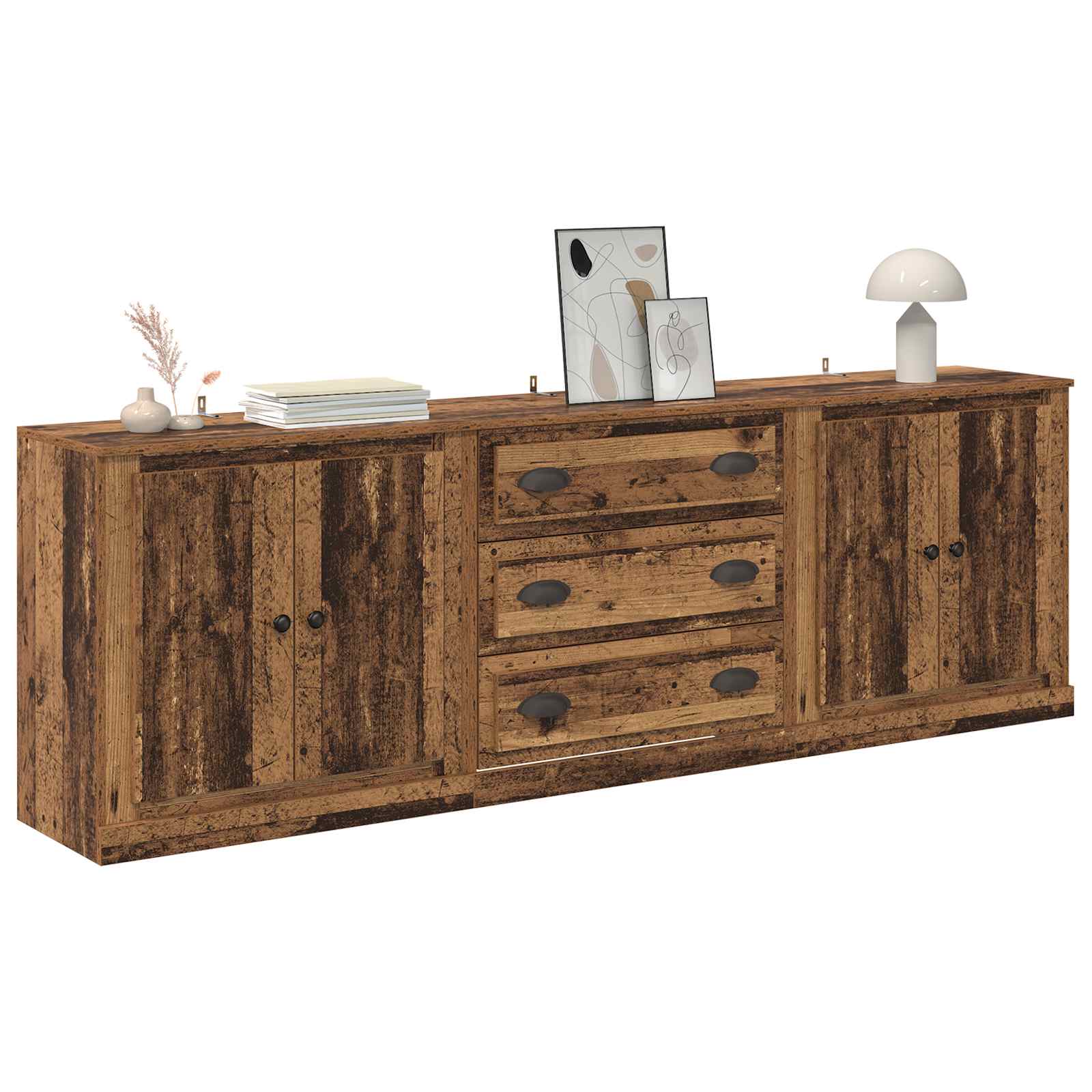 Sideboards med skuffe 3 pcs Gammelt træ 210 x 35,5 x 67,5 cm