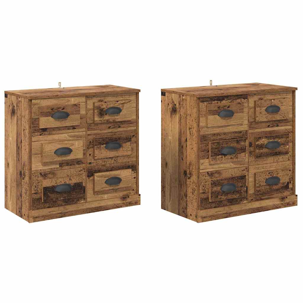 Sideboards med skuffe 2 pcs Gammelt træ 70 x 35,5 x 67,5 cm