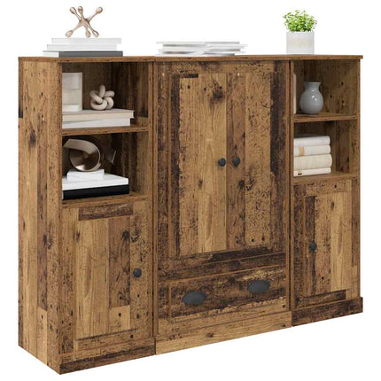 Highboard med skuffe 3 pcs Gammelt træ Konstrueret træ
