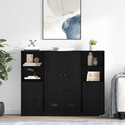 Highboard med skuffe 3 pcs Sort eg Konstrueret træ