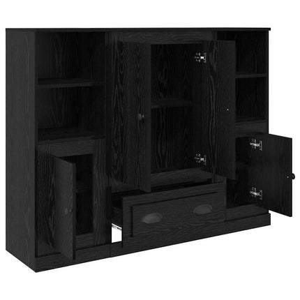 Highboard med skuffe 3 pcs Sort eg Konstrueret træ