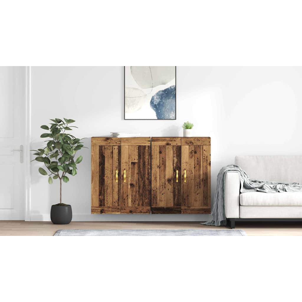 Væghængt skab Vægmonteret 2 pcs Gammelt træ 69,5 x 34 x 90 cm